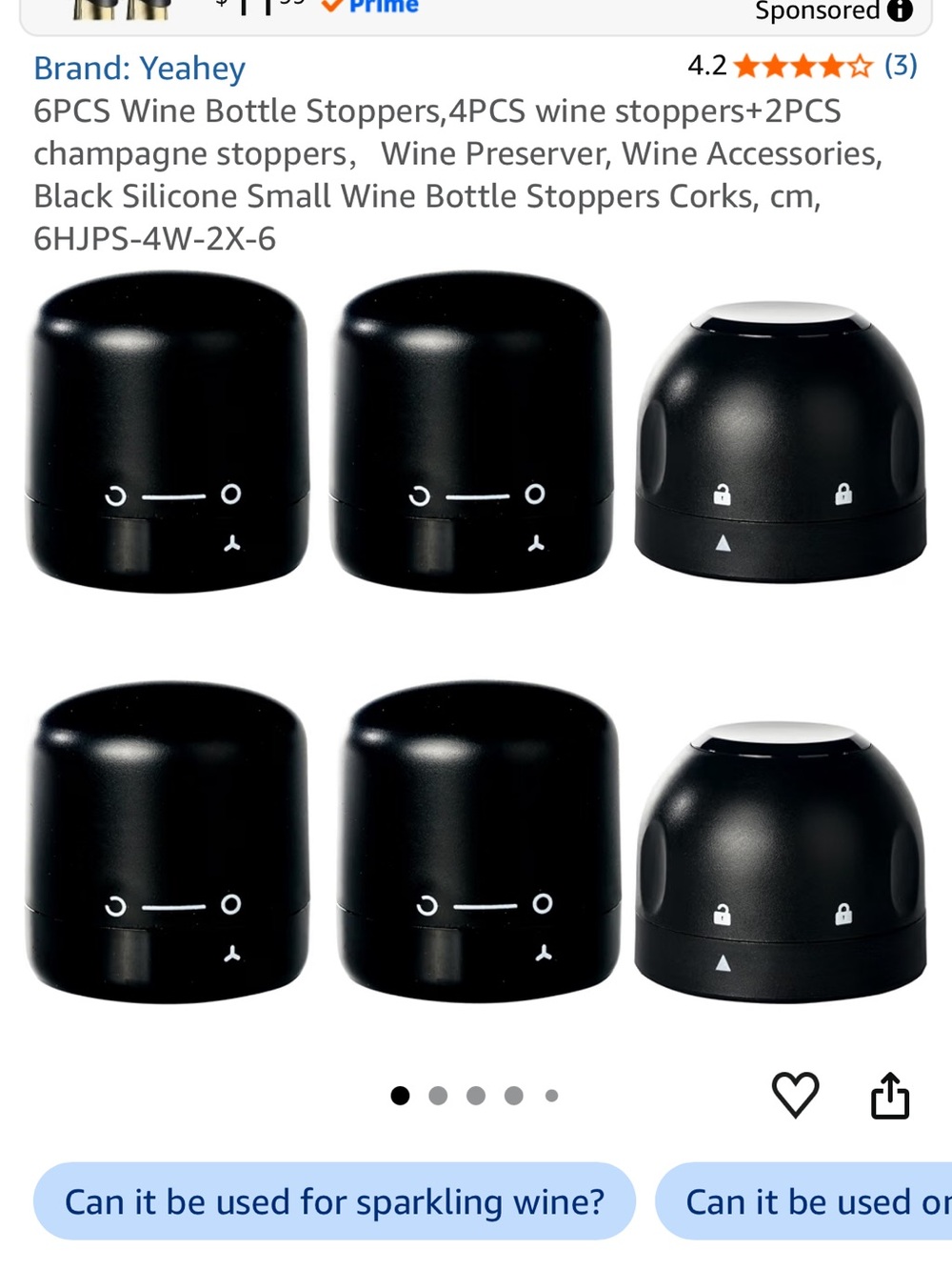 Black Electric Wine Bottle Stoppers - 6 Pack